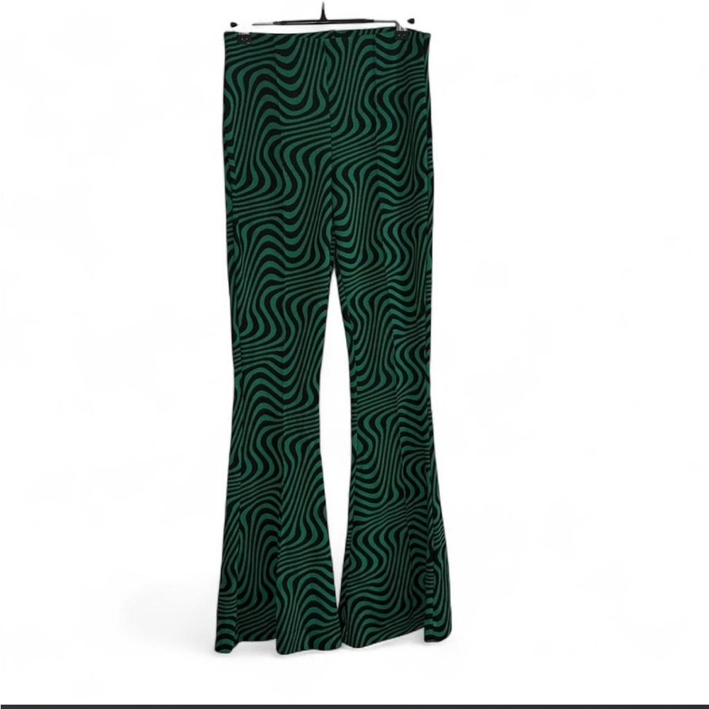 Zara Green and Black Swirl Pattern Flared Pants